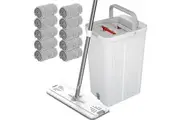 Flat D Set Mop and Bucket Wringer Set with Stainless-Steel Handle 10 Washable and Reusable Microfiber Pads for Hardwood Laminate Floors Tile