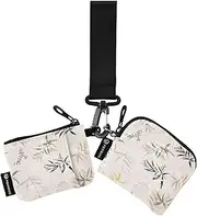 [Caihoyu] Women's Dual Wallets Busniess Card Cases Small Portable Business Card Holder with Keychain for Ladies Girls 2 Packs, Plant Leaves Pattern, 4.13"(L) x 3.5"(W), Travel Accessory