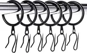 Hotop 30 Pieces 1 Inch Metal Drapery Curtain Rings Curtain Hanging Rings and 30 Pieces Metal Curtain Drapery Pin Hooks for Window Door Shower(32 mm,Black)