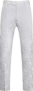 [MOGU] Mens Jacquard Floral Dress Pants Slim Fit Tuxedo Suit Pants