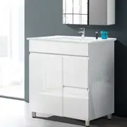 TOOLKISS Vanity Unit 765mm – Freestanding Basin Cabinet with Ceramic Sink, Modern Bathroom Mirror Cabinet – High-Gloss MDF Floor Cabinet, Scratch & Leak Proof, Easy to Install