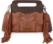 [Montana West] Wrangler Top Handle Handbags Western Fringe Crossbody Bag for Women Embroidered Boot Scroll Ladies Handbag