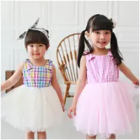 在飛比找momo購物網優惠-【baby童衣】兒童洋裝 格紋蝴蝶結蕾絲紗裙 52266(共