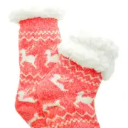 Urban-Peacock Knitted Fleece Sherpa Lined Slipper Socks - Marled Reindeer - Red