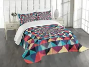 Contemporary Bedspread Set, Modern Style Visual Patchwork Effect with Colorfu...