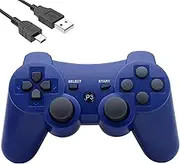 Eagolloar Wireless Controller for PS3, Dual Analog Bluetooth Rechargeable Game Controller for PS3 with Charging Cable,Dual Vibration-Blue