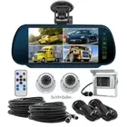 7" Quad Monitor Mirror 4PIN 3x White Side Rear View Reversing Camera Caravan Rv