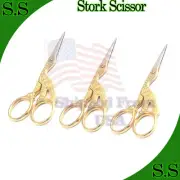 3 Stork Sewing Embroidery Scissor 3.5", Gold Plated