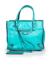 Turquoise Calfskin Papier Mini A4 Zip Around Bag