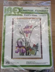 Vtg Ibex Creative Stitchery Kit Karin's Irises Needlepoint 1980 New Lidbeck 1004