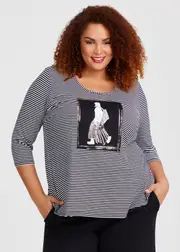 [TS] Taking Shape Natural Stripe Elodie T-shirt Size 26 in Black / White, Viscose - Plus Size Women's Clothing Black / White