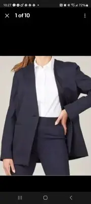 Spanx The Perfect Collarless Blazer Womens MEDIUM Navy Blue Pinstripe Ponte Knit