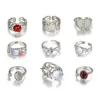 Pack Of 9 Silver Plated Rings Unique Moonstone and Heart Accessory