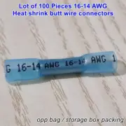 100Pcs Heat Shrink Butt Wire Splice Connectors Crimp Terminals AWG 16-14 Gauge