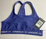 Under Armour Girls Crossback Printed Sports Bra Baja blue Dot print YL NWT $25