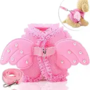 Pet Harness Leash Set Soft Pink Collar Puppy Clothing, Small Medium Dogs Cats