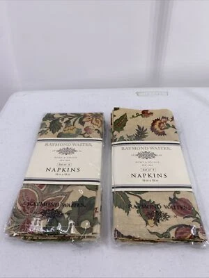 Raymond Waites Evangeline Cloth Napkins Floral 2 Sets 8 Napkins 19x19”