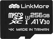LinkMore 256GB XV13 (Agon) Micro SDXC Card, A1, UHS-I, U3, V30, Class 10 Compatible, Read Speed Up to 100MB/s, Speed up to 75MB/s, SD Adapter Included