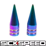 2 NEO CHROME LONG SPIKED VALVE STEM CAPS METAL THREAD KIT/SET FOR WHEEL/TIRES P5