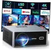[Electric Focus/Auto Keystone] Projector with WiFi and Bluetooth, 650 ANSI