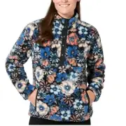 Hurley Ladies' Snap Plush Pullover, Blue Floral Abundance Sz XS NWT