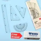 Ruler Set Square Drawing Protractor Triangle 4 Pcs Plastic Geometry Tool + Gift