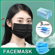 Disposable Face Mask Protective Masks 3 layer Meltblown Filter BLACK / BLUE