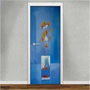 Door Stickers Removable Vinyl Flower Door Stick Wallpaper Peel and Stick Colorful Floral Garage Door Art Murals Cover for Bedroom Living Room(G)