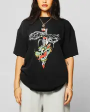 [ED HARDY] Ed Hardy Dragon Logo T-shirt Black Acidwash - Size S S Black Acidwash