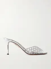 [Aquazzura] Aquazzura - Lumiere Crystal-embellished Cutout Pvc Mules - Silver - IT41 IT 41 Silver