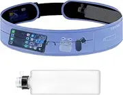 UOEPOWA Running Hydration Belt, Waist Bag with Water Bottles and 3 Zipper Pockets, Adjustable Running Belt Fits Phones Under 20 CM for Cycling, Climbing, and Marathons (Blue)