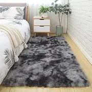 Super Soft Indoor Modern Shag Area Silky Smooth Fur Rugs Fluffy Rugs Anti-Skid Shaggy Area Rug Dining Room Home Bedroom Carpet Floor(Black Gray, 80x120cm)