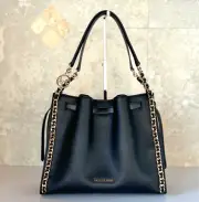 MICHAEL KORS MINA LARGE BELTED CHAIN TOTE SHOULDER BAG BLACK/GOLD