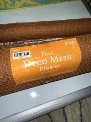 Fall Deco Mesh Ribbon - 21" x 24 Feet - Fall - Natural / orange wreath making