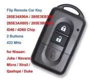 Flip Remote Car Key Fob 2 Buttons 433MHz ID46/4D60 Chip for Nissan