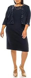 [Brianna Milay] Women's Elegant Knee-Length Sheath Dress with Lace Detail and Matching Jacket