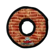 Tuffy Mega Jr Ring Interactive Play Dog Squeaker Toy Brick Print
