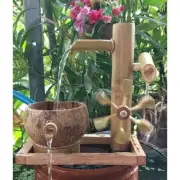 Coconut Shell Bamboo handmade waterfall turbine water fountain garden zen temple