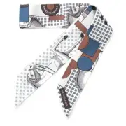 Hermes Silk Twilly CAVALIER EN FORMES Cavalier en Form Scarf White Used 006