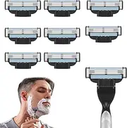 Pack of 8 Razor Blades Men's Wet Razor Compatible Blade, Blades Razor Suitable for Men Wet Razor Replacement Holder, 1 Piece, Mach 3 Replacement Blades Mach3 Razor Blades with Handles