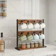 Fin Countertop Coffee Mug Holder Rack Kitchen 2-Side 16Hooks Spice Jar Storage Rack