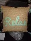 Coastal Home Beach Decorative Raffia Relax Pillow1 w/ Tassels 18 x 18 NWT