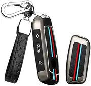 HIBEYO 2023 Key Fob Cover for BMW 7 Series 760i X7 IX i7 XM 2023 for BMW X5 X6 2024 Smart Key Cover Accessories Fashion Alloy TPU Key Protector Cover -B Keychain Black