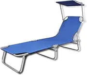 Camping Sunloungers Reclining Patio ChairsFolding Sun Lounger with Canopy Steel and Fabric Blue