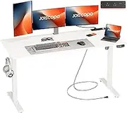 JOISCOPE Height Adjustable Electric Standing Desk with Power Outlet, 55-inch Computer Desk for Home and Office, White