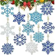 Pack of 12 Snowflake Diamond Painting Christmas Decoration, Diamond Painting Children's Pendant, Christmas Snowflake Painting Kit DIY Double-Sided Diamond Painting Keyring