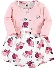 [HUDSON BABY] Baby Girls' Cotton Dress and Cardigan Set, Blush Floral, 0-3 Months