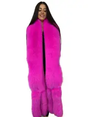 XXL Arctic Fox Fur Stole 78' (200cm) + 4 Transforming Tails to Wristbands Pink