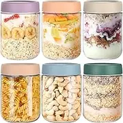 6 Pack Overnight Oats Containers with Lids, Glass Jars with Airtight Lids,Wide Mouth Mason Jars 500ml, Food Glass Storage Containers for Leftover, Snacks Yogurt Spice Suga (6)