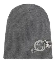 Authentic Women's Gucci Grey Wool Interlocking G Beanie Hat 774753 L New $1350